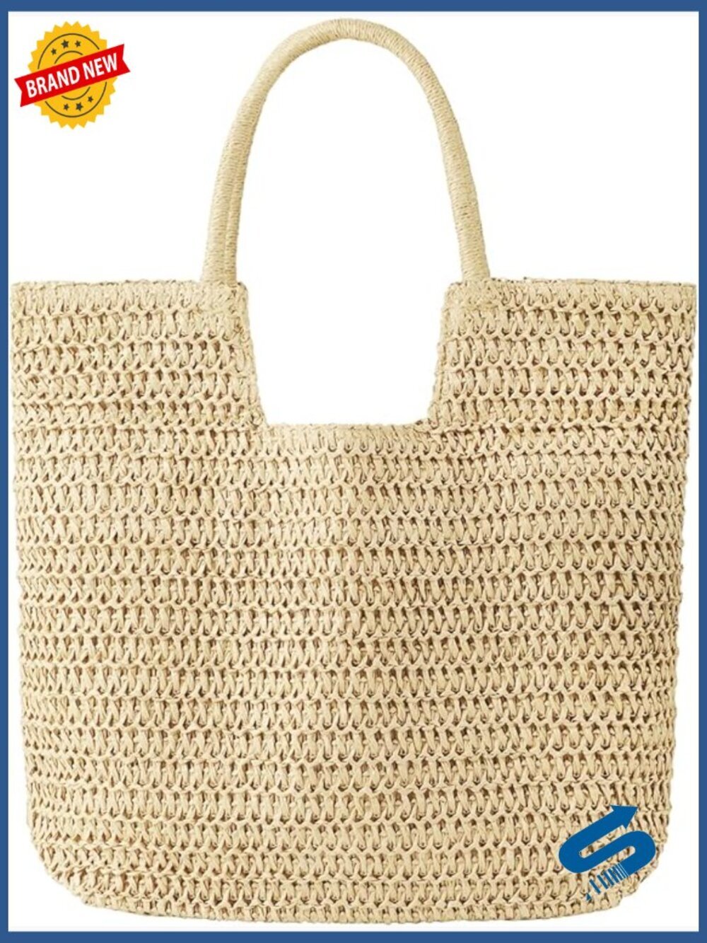 Straw Beach Bag - Woven Tote Large Shoulder Handbag for Summer Vacation